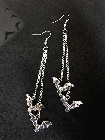 Pendientes colgantes de murciélago para mujer, joyería con colgante de bruja gótica, color plata, regalo de moda, clásica, hilaridad de Halloween ► Foto 1/2