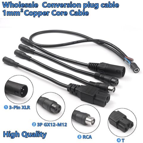 Cable convertidor de GX12-M12 DC5.5 * 2,1mm hembra a XLR/RCA/3P de 3 pines para 12,6 V 14,6 V 48V 54,6 v cable de extensión de cargador de ion de litio ► Foto 1/6