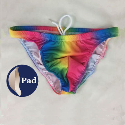 Bañador de Tanga con Push-Up para hombre, ropa de baño colorida de arcoíris, Sexy, Gay, bañadores cortos de playa, traje de baño ► Foto 1/6