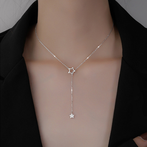 Collar de estrella de diamantes de imitación para mujer, cadena con colgante de circonita cúbica, borla, joyería para cumpleaños y boda ► Foto 1/6