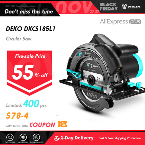 DEKO-sierra Circular eléctrica multifuncional, DKCS185L1, 185mm, 1500W, con guía láser y mango auxiliar ► Foto 1/5