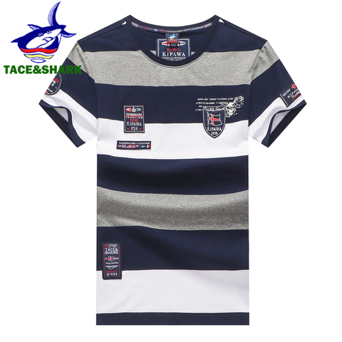 TACE & marca SHARK-camisetas de manga corta a rayas para hombre, camiseta de tiburón a la moda, camisetas grises informales, camisetas para hombre, ropa 2022 ► Foto 1/6