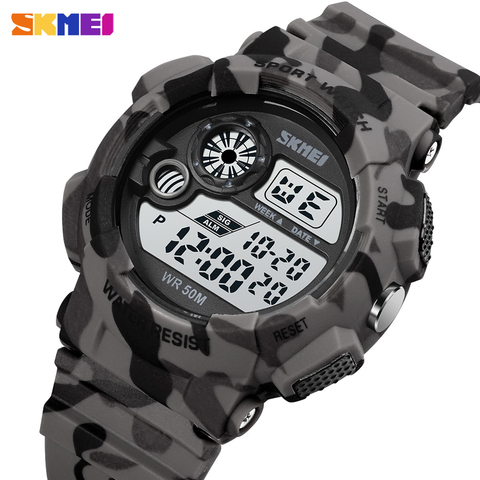 SKMEI-reloj deportivo Digital para hombre, cronógrafo electrónico masculino, de pulsera, con luz LED, camuflaje militar, resistente al agua, femenino ► Foto 1/6