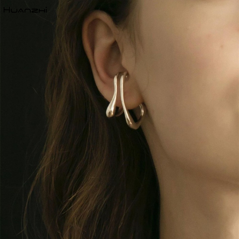 HUANZHI-pendientes de Metal Punk para mujer y niña, Piercing con Clip geométrico Irregular para hueso del oído sin Piercing, regalo de joyería 2022 ► Foto 1/6