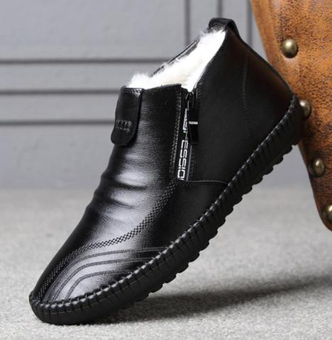 Botas cálidas de piel auténtica para hombre, botines de nieve hechos a mano impermeables, zapatos informales de alta calidad, para invierno ► Foto 1/6