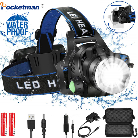 Potente faro LED de 6000 lúmenes L2/T6, linterna de cabeza con zoom, batería de 18650 para pesca ► Foto 1/6