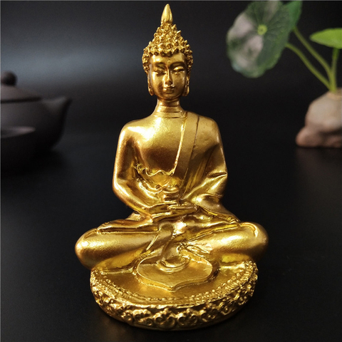 Estatua de Buda de Tailandia dorada, escultura de Buda de meditación, figurita de Fengshui indio, adornos para decoración de jardín y hogar ► Foto 1/6