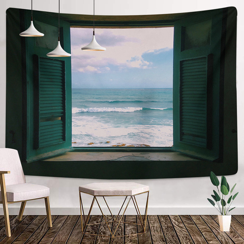 Tapiz de ventana Hippie para exterior de mar, colgante de pared con cielo estrellado y Luna, tapices psicodélicos de pared, Alfombra de techo ► Foto 1/6