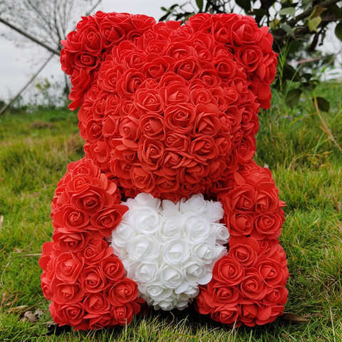 Oso rosa de peluche de 40cm, osito rosa con corazón de amor, decoración de flores artificiales, regalo para el Día de San Valentín ► Foto 1/6