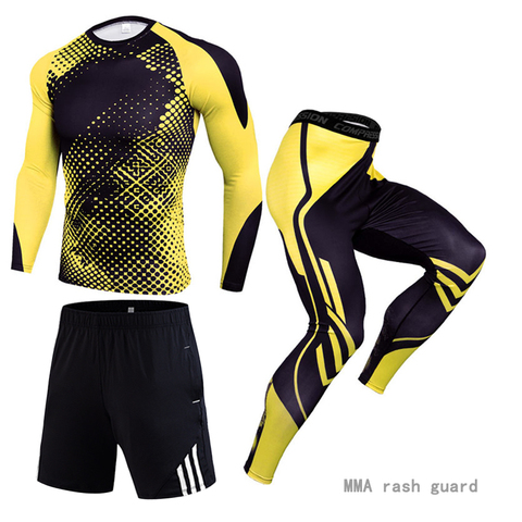 Traje deportivo de 3 piezas para hombre, ropa deportiva de compresión MMA, camiseta de culturismo, pantalones de entrenamiento ► Foto 1/6