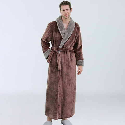 Fdfklak-Albornoz de franela para hombre, ropa de dormir larga y gruesa, vestido con mangas largas, informal, para el hogar, invierno, 2022 ► Foto 1/6