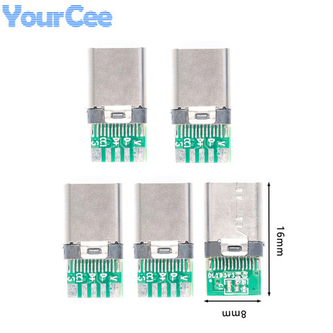 5 uds. De conector USB tipo C 24P adaptador de Enchufe macho a Cable de soldadura 24 pines adaptador de módulo de placa PCB para teléfono de carga rápida ► Foto 1/6