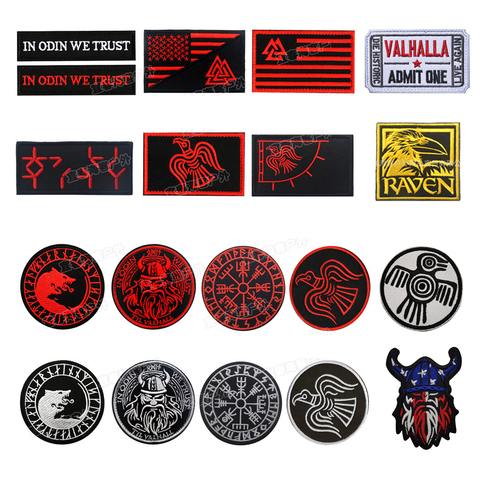 Valknut Valhalla Tactical Vikings velcro parches Raven símbolo de Odin Blackbird sol emblema militar placa apliques ► Foto 1/6