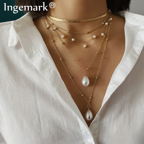 Ingemark-gargantilla gótica con borlas de perlas barrocas para mujer, collar con cadena larga de serpiente Lariat Punk para boda, joyería para mujer ► Foto 1/6