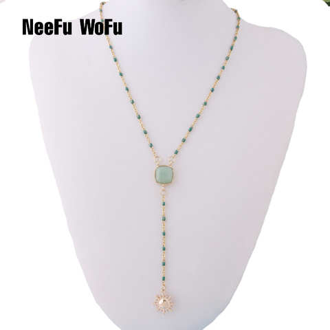 NeeFuWoFu collar de acero inoxidable piedra Natural verde Collar corto con pendiente Rosa joyas de piedra ► Foto 1/6