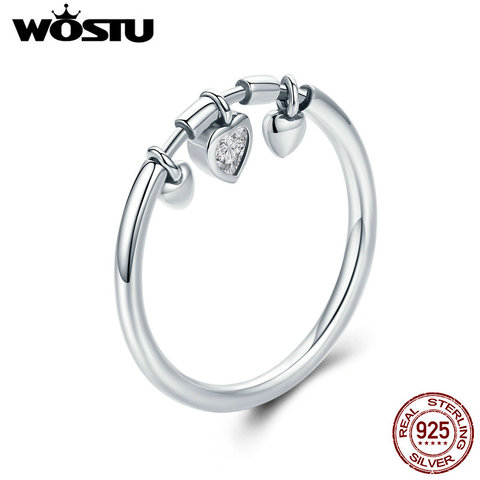 WOSTU-Anillo de plata de primera ley con colgante de corazón para mujer, sortija, plata esterlina 925, Circonia cúbica, zirconia, circonita, zirconita, circón, brillante, CQR215 ► Foto 1/6