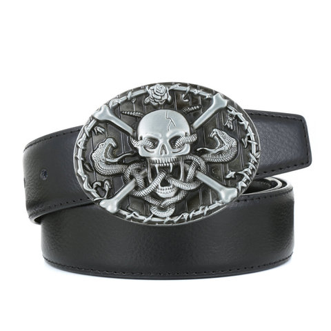 Cinturón de piel sintética con estampado de calavera Texas, cinturón con estampado de estrella de cinco puntas, unisex, 4,0 ► Foto 1/5