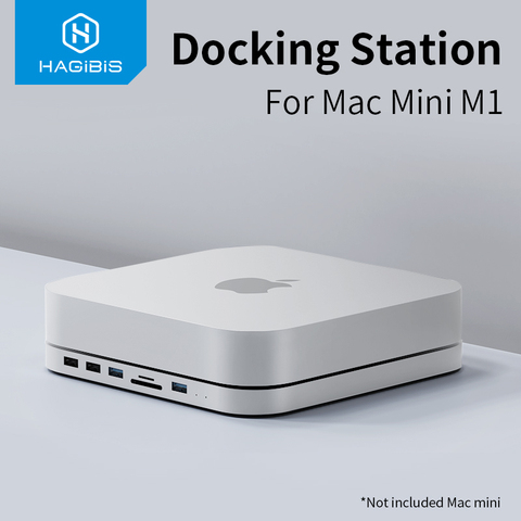 Hagibis-concentrador de USB-C para Mac mini M1 con carcasa de disco duro SATA, carcasa SSD tipo C, estación de acoplamiento plateada para Mac mini 2022 ► Foto 1/6