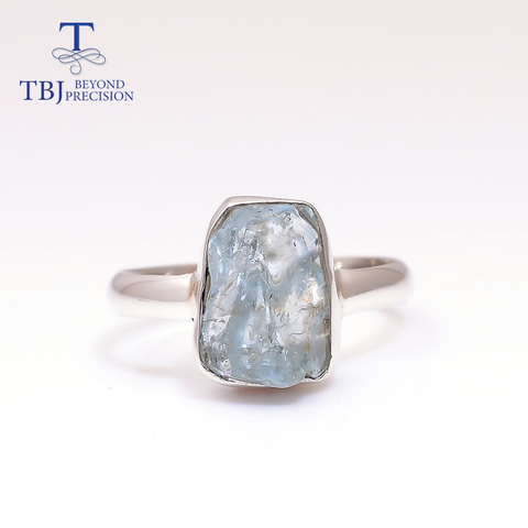 TBJ,2022 hechos a mano nuevos anillo de Aguamarina gema natural Libre de joyas originales Plata de Ley 925 mujeres piedra natal ► Foto 1/6