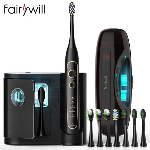 Fairywill-cepillo de dientes eléctrico, ultrasónico, con 5 modos de carga inalámbrica, temporizador inteligente, cabezal de repuesto ► Foto 1/6