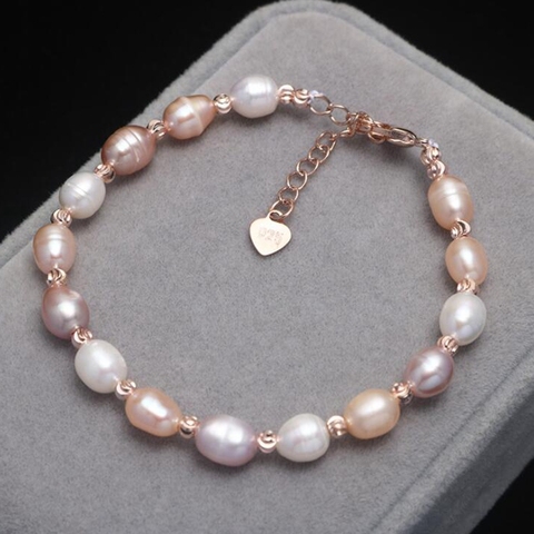 Pulsera de perlas naturales de agua dulce para mujer, pulsera de cuentas de arroz ajustable para regalo de cumpleaños de niña ► Foto 1/5