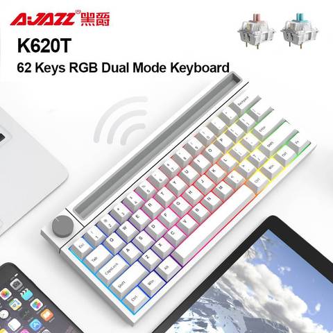 Ajazz K620T 62 llaves de teclado mecánico RGB inalámbrica Bluetooth tipo-C con cable de modo Dual teclados recargables con soporte ► Foto 1/6