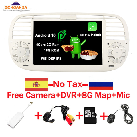 Reproductor de DVD para coche FIAT 500, pantalla táctil HD de 7 pulgadas, Quad Core, Android 10, Radio, GPS, DSP, WIFI, 3G, Bluetooth, Control de volante ESTÉREO ► Foto 1/6