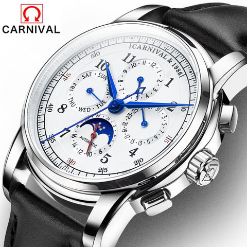 Carnival-reloj mecánico automático para hombre, cronógrafo militar, resistente al agua, fase lunar, Masculino ► Foto 1/1