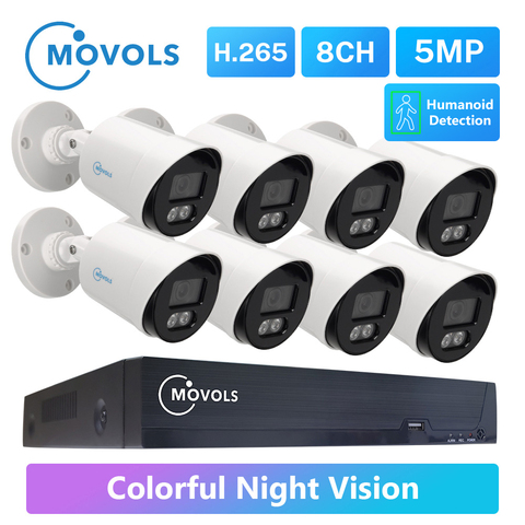 MOVOLS-sistema de vigilancia de visión nocturna para el hogar, Kit de sistema de seguridad con 8 canales, H.265 + P2P, DVR, colorido, impermeable, para exteriores ► Foto 1/6