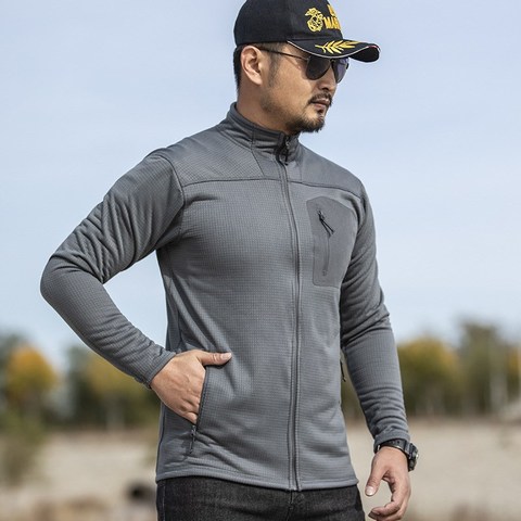 Chaqueta fina de lana a cuadros para hombre, cárdigan con cuello levantado, Tops, chaquetas tácticas deportivas ligeras y cálidas para exteriores, primavera y otoño ► Foto 1/6