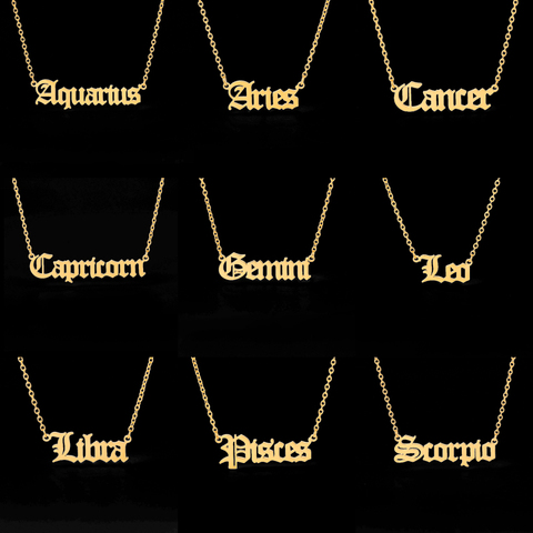 Collar con letras del zodiaco para hombre y mujer, Gargantilla, Virgo, Leo, Libra, escorpio, sagitario, capricornio, acuario, regalo de cumpleaños ► Foto 1/6