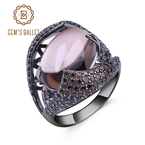 GEM'S BALLET-Anillo de cuarzo ahumado Natural ovalado para mujer, de Plata de Ley 925 auténtica, anillos Punk góticos Vintage para mujer, joyería fina para fiesta ► Foto 1/6