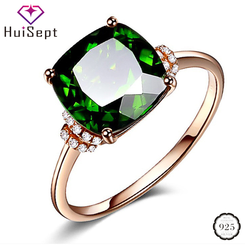 HuiSept-Anillos clásicos de plata 925 para mujer, joyería de forma cuadrada de 8x8mm, anillos de circonia de piedras preciosas Esmeralda para mujer, boda, fiesta de compromiso G ► Foto 1/3