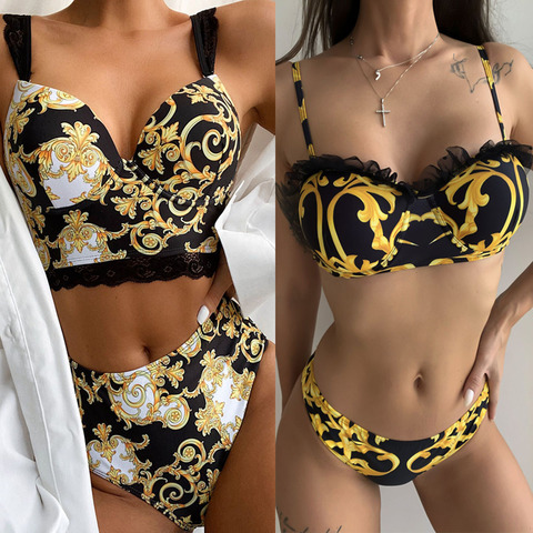 Conjunto de Bikini con realce para mujer, traje de baño femenino de cintura alta, estampado con realce, 2022 ► Foto 1/6