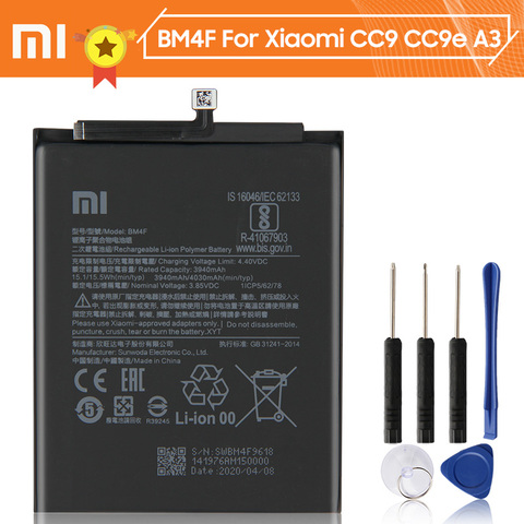 Xiao Mi Xiaomi BM4F de la batería del teléfono para Xiaomi CC9e CC9 CC9 e Mi A3 Mi9 Lite 4030mAh BM4F Original de reemplazo de la batería + herramienta ► Foto 1/6