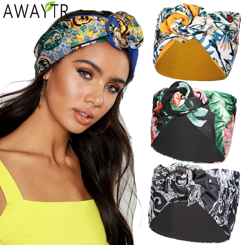 AWAYTR-Diadema giratoria para mujer, pañuelo de Metal, cinta para la cabeza con cables, cinta de impresión cinta Bohemia, Bandana de flores, turbante, accesorios para el cabello ► Foto 1/6