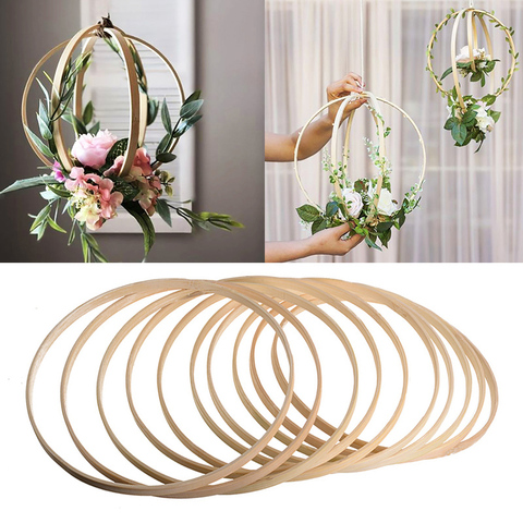 Anillo de bambú de 10 Uds. De atrapasueños redondos para decoración del hogar, aro Diy para corona de flores, cesta colgante para decoración de plantas de jardín y casa ► Foto 1/6