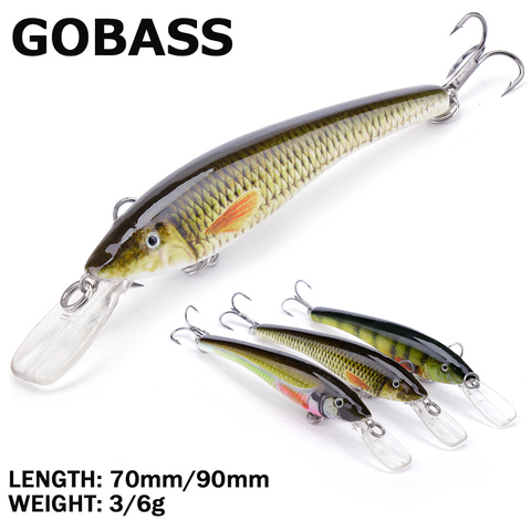 GOBASS-señuelo de pesca Jerkbait Minnow Rattling Crankbait, Wobblers para perca de Lucio, cebo duro Artificial para pescar, aparejos de 90mm 70mm ► Foto 1/6