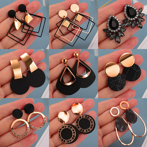 Pendientes llamativos coreanos para mujer, aretes de gota de borla geométrica de oro arcílico negro Vintage de moda para mujer, joyería Brincos 2022 ► Foto 1/6