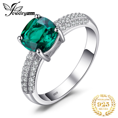 JewelryPalace cojín 1.8ct verde esmeralda, anillo de compromiso para las mujeres, anillo de Plata de Ley 925 joyería fina ► Foto 1/6