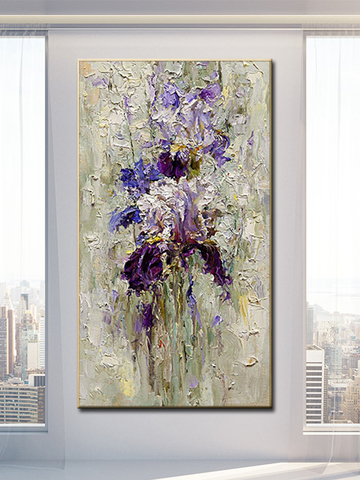 Pintura de flor púrpura pintada a mano, pintura al óleo hecha a mano, flor de glicina, lienzo, arte de pared para decoración del hogar, artista moderno ► Foto 1/6