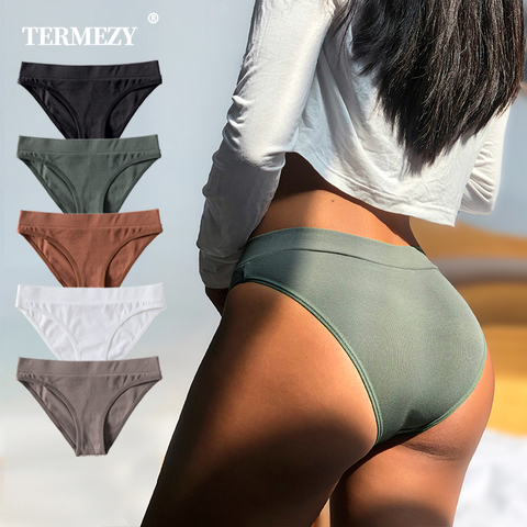 TERMEZY-bragas de algodón para mujer, ropa interior Sexy, calzoncillos femeninos de talla grande, lencería transpirable, 5 colores ► Foto 1/6