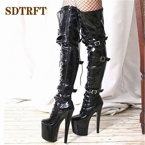 SDTRFT-botas por encima de la rodilla para mujer, zapatos de tacón alto y fino de 20cm, con plataforma, unisex, de boda, con hebilla para fiesta ► Foto 1/6