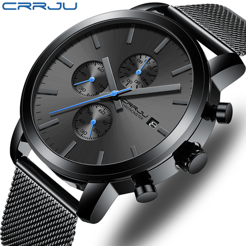 CRRJU-Reloj de negocios de acero inoxidable para hombre, reloj masculino de pulsera, militar, resistente al agua, con fecha, de cuarzo ► Foto 1/5