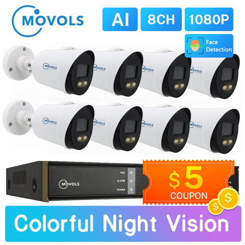 Movols 2MP AI colorido Noche de visión Kit CCTV H.265 + Vídeo impermeable Sistema de Vigilancia 8CH DVR 8 uds/4 Uds juego de cámara de seguridad ► Foto 1/6