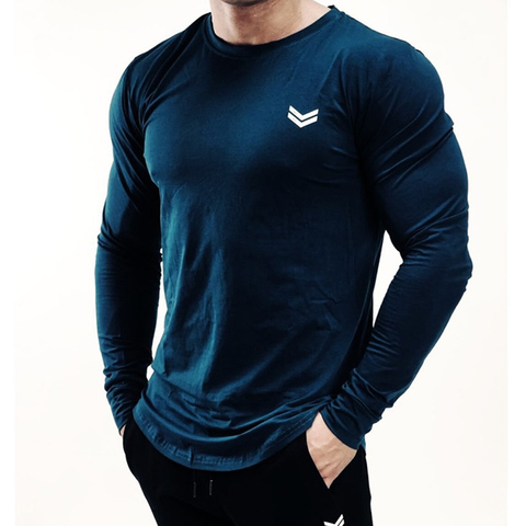 Camiseta de manga larga para hombre, camisa deportiva para gimnasio, secado rápido, entrenamiento de Fitness, correr, camiseta de entrenamiento, camisetas de Culturismo ► Foto 1/6