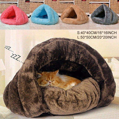 Camas para perros y gatos, alfombrillas para casa, cueva, Igloo, cojín suave y acogedor para interior, perrera, nido triangular caliente ► Foto 1/6