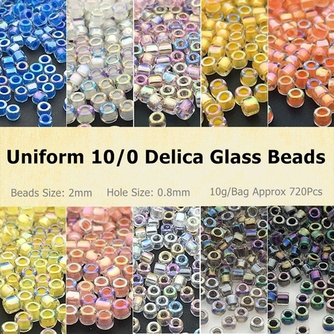 720 unids/bolsa 2mm uniforme Delica cuentas de semilla de Cristal AB transparente teñida de Color DIY cuentas mano manualidades fabricación de joyas accesorios 10g ► Foto 1/6