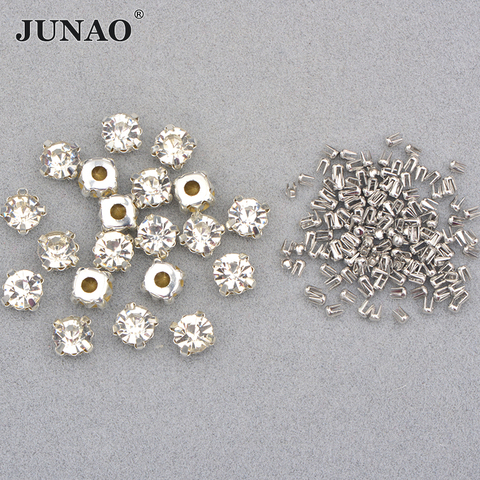 JUNAO 8mm de vidrio transparente de garra de diamantes de imitación con uñas de oro de plata apliques Strass Flatback piedra de cristal mano máquina de prensa de herramientas ► Foto 1/6