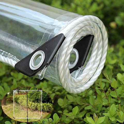 Lona transparente de PVC impermeable con ojales, cubierta impermeable plegable de 0,35mm para lluvia, jardín, muebles, plantas, invernadero, mascotas ► Foto 1/6